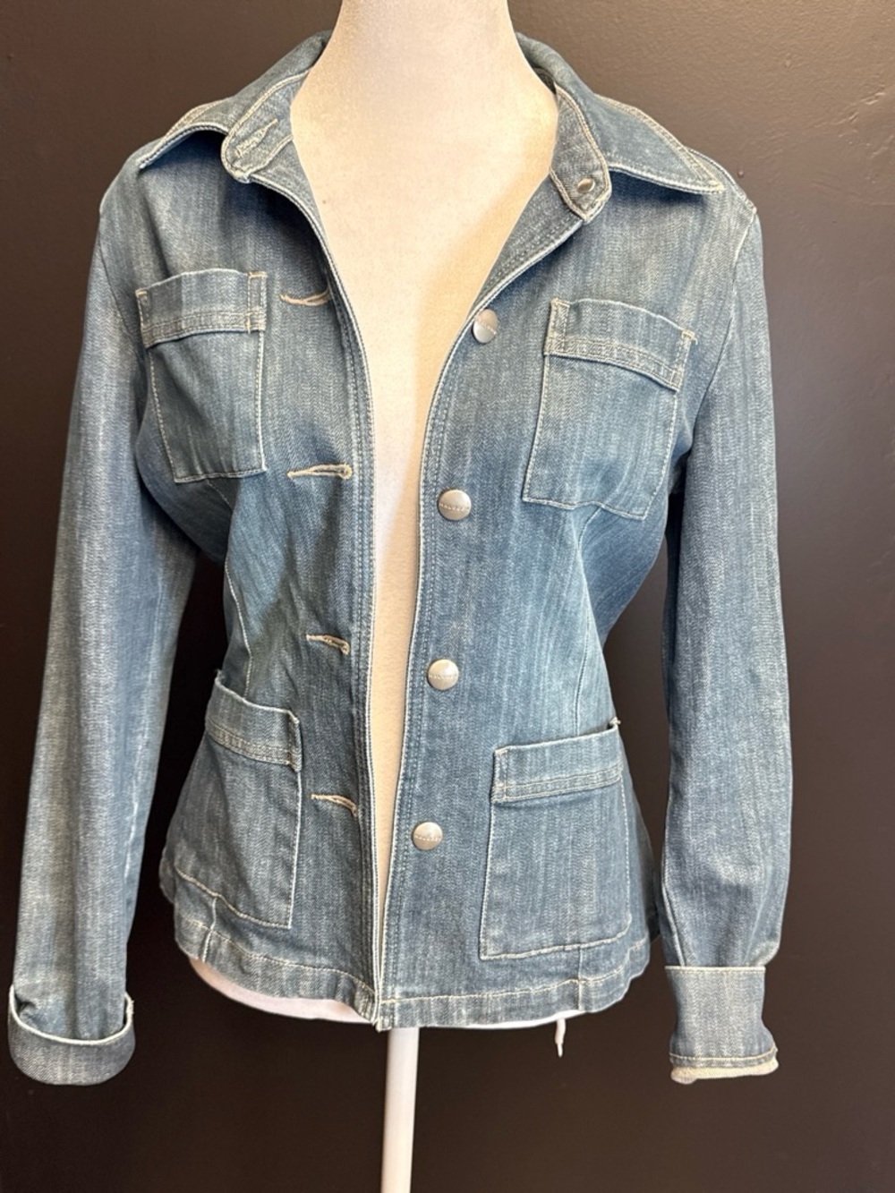 Y2K Fitted Denim Jacket Vintage Stretch Jean Jacket